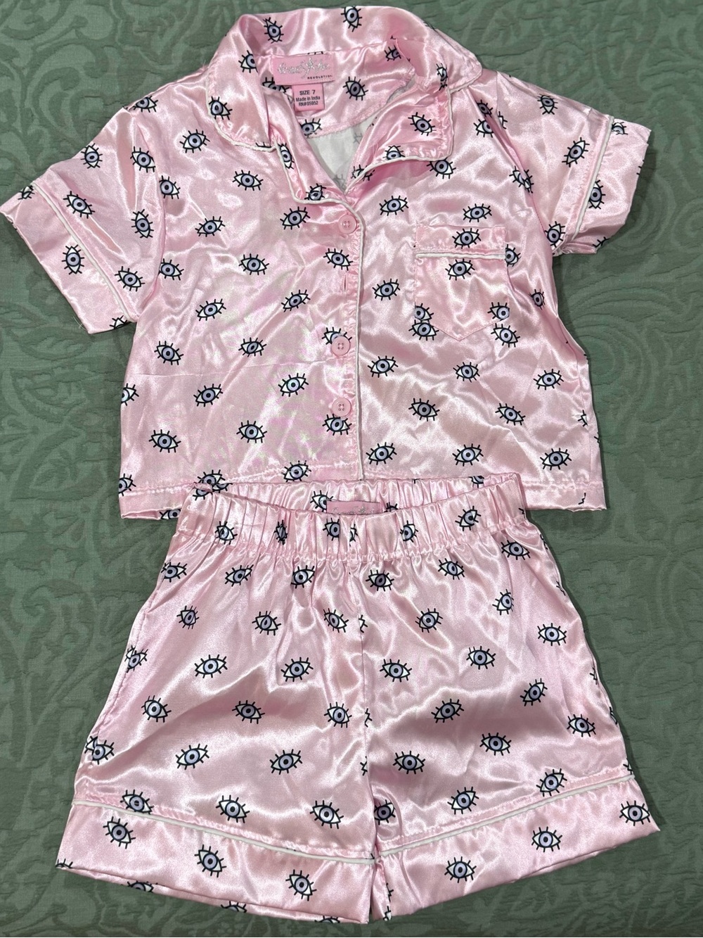 Freestyle Revolution Girls 2PC Pink Satin Eye Print Pajama Set Size 7
